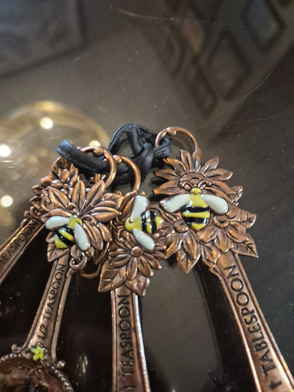 Bee Happy Floral Bee Measuring Spoon Set - Copper Tone